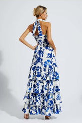 Mae Blue Bohemian Lace-up Maxi Dress